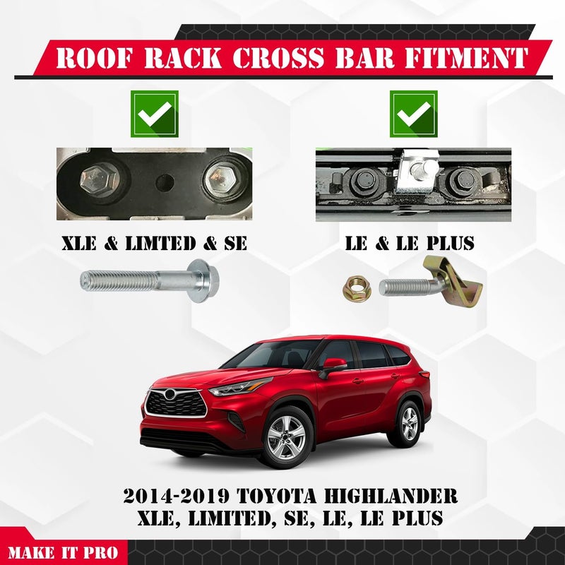 KitsPro 260lb Roof Rack Cross Bars for 2014-2019 Toyota Highlander SE XLE LE Plus Limited, Matte Black Heavy Duty Aluminum Cargo Crossbar - Image 2